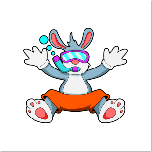 Rabbit at Diving with Swimming goggles & Snorkel Posters and Art